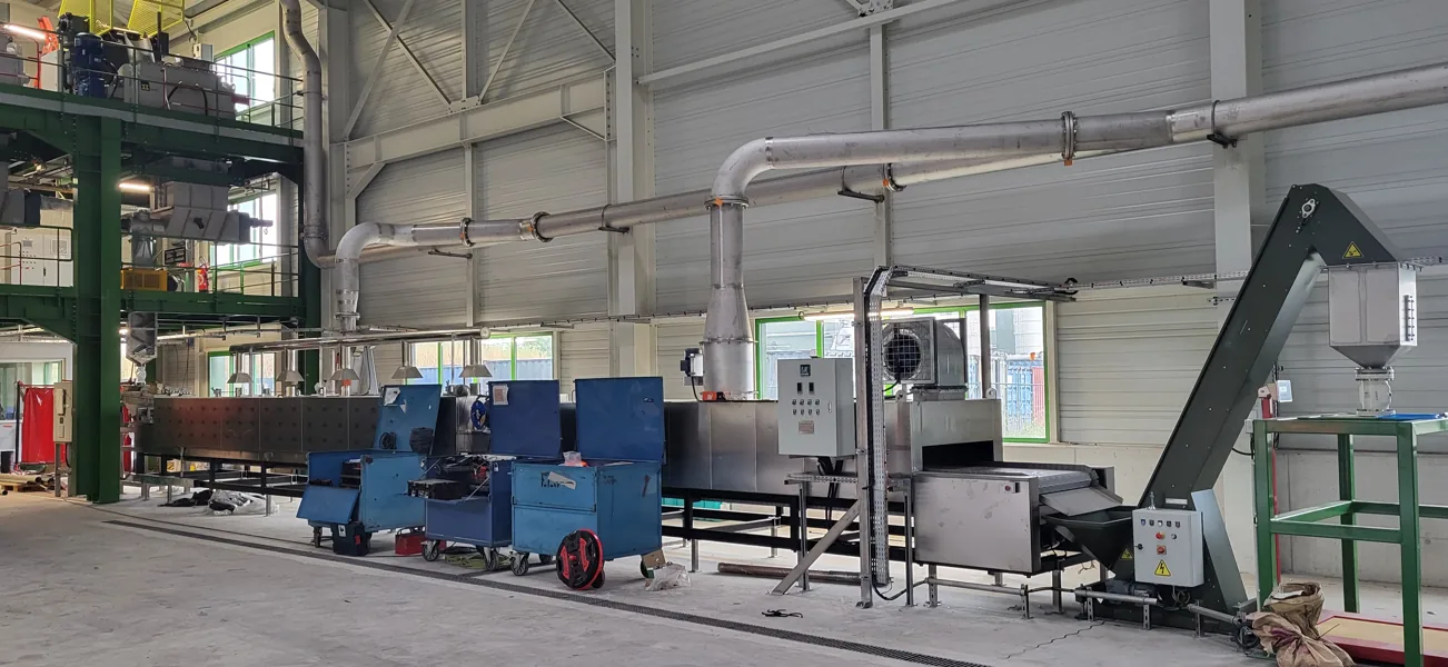 Polymer briquette drying and cooling line installed at a customer plant in France